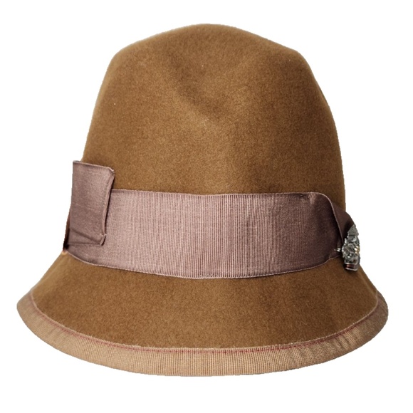 ELLEN PAULSSEN 100% Wool Germany Fedora Hat Green Brown + Feathers + Logo - Picture 4 of 8